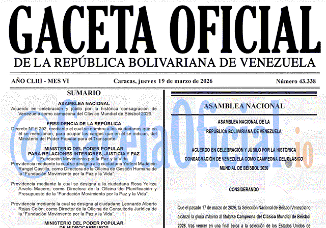 Venezuela Gaceta Oficial 43338 del 19 marzo 2026 Gaceta Oficial, Gaceta 43338, Gaceta 43338 HD, Gaceta #43338, Gaceta Oficial Venezuela #43338