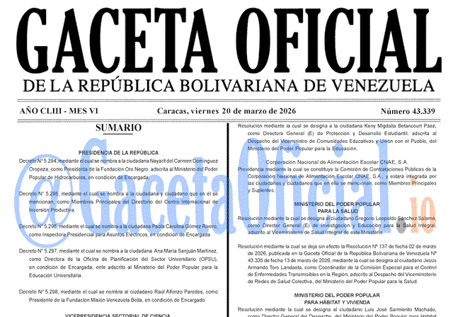 Gaceta Oficial, Gaceta 43339, Gaceta 43339 HD, Gaceta #43339, Gaceta Oficial Venezuela #43339