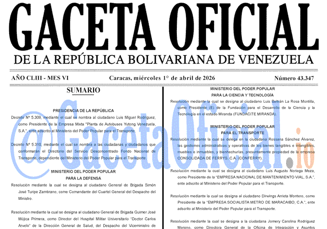 Gaceta Oficial, Gaceta 43347, Gaceta 43347 HD, Gaceta #43347, Gaceta Oficial Venezuela #43347