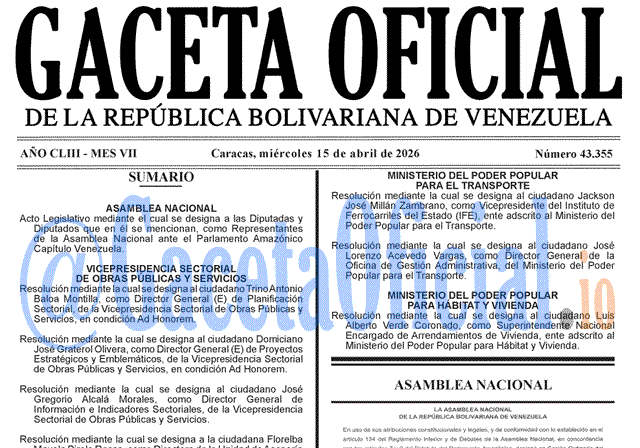 Gaceta Oficial, Gaceta 43355, Gaceta 43355 HD, Gaceta #43355, Gaceta Oficial Venezuela #43355
