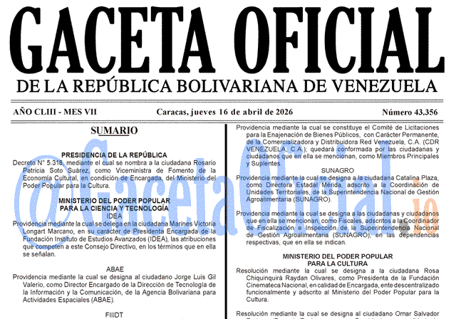 Gaceta Oficial, Gaceta 43356, Gaceta 43356 HD, Gaceta #43356, Gaceta Oficial Venezuela #43356