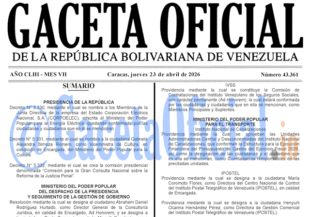 Gaceta Oficial, Gaceta 43361, Gaceta 43361 HD, Gaceta #43361, Gaceta Oficial Venezuela #43361