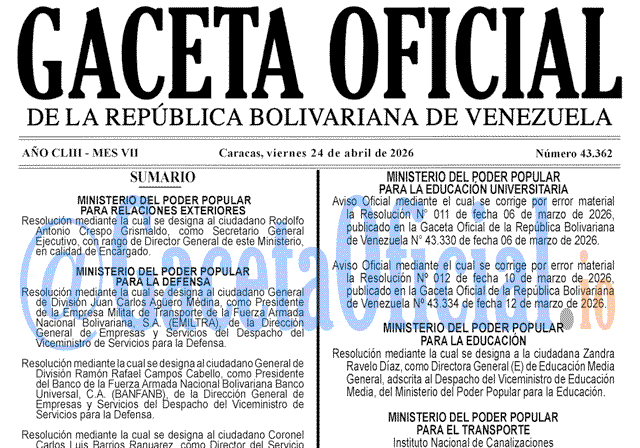Gaceta Oficial, Gaceta 43362, Gaceta 43362 HD, Gaceta #43362, Gaceta Oficial Venezuela #43362