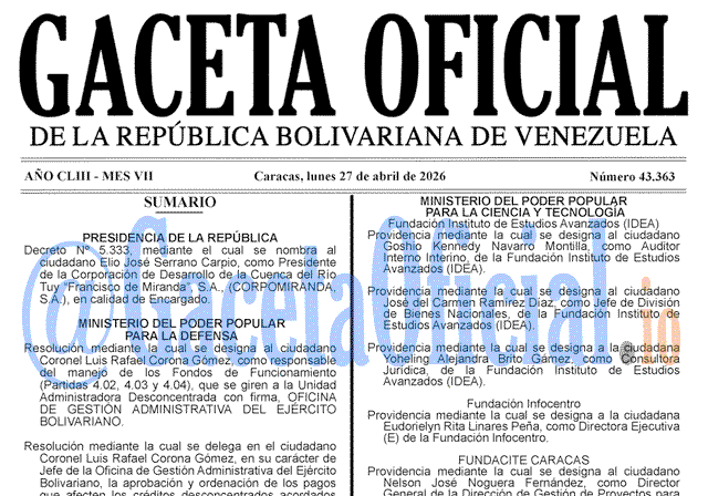 Gaceta Oficial, Gaceta 43363, Gaceta 43363 HD, Gaceta #43363, Gaceta Oficial Venezuela #43363
