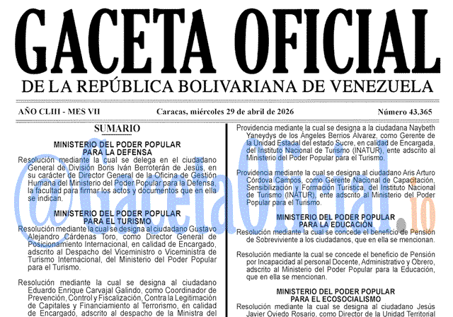 Gaceta Oficial, Gaceta 43365, Gaceta 43365 HD, Gaceta #43365, Gaceta Oficial Venezuela #43365
