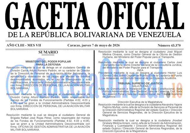 Gaceta Oficial, Gaceta 43370, Gaceta 43370 HD, Gaceta #43370, Gaceta Oficial Venezuela #43370
