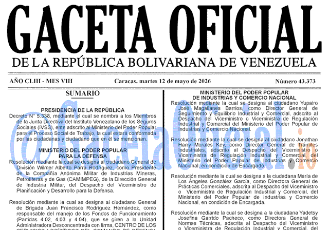 Venezuela Gaceta Oficial 43373 del 12 mayo 2026 Gaceta Oficial, Gaceta 43373, Gaceta 43373 HD, Gaceta #43373, Gaceta Oficial Venezuela #43373