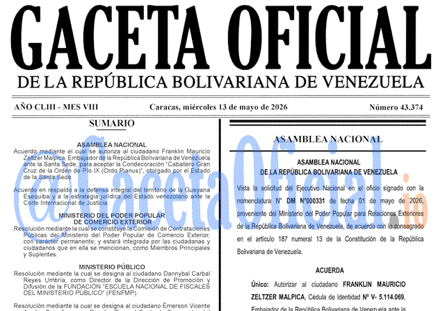 Gaceta Oficial, Gaceta 43374, Gaceta 43374 HD, Gaceta #43374, Gaceta Oficial Venezuela #43374