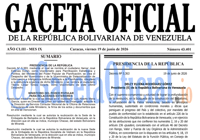 Gaceta Oficial, Gaceta 43401, Gaceta 43401 HD, Gaceta #43401, Gaceta Oficial Venezuela #43401