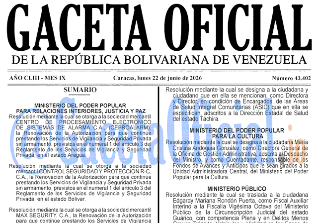 Venezuela Gaceta Oficial #43402 del 22 junio 2026 Gaceta Oficial, Gaceta 43402, Gaceta 43402 HD, Gaceta #43402, Gaceta Oficial Venezuela #43402
