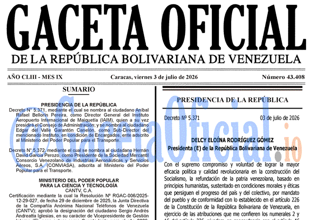 Venezuela Gaceta Oficial #43408 del 3 julio 2026 Gaceta Oficial, Gaceta 43408, Gaceta 43408 HD, Gaceta #43408, Gaceta Oficial Venezuela #43408
