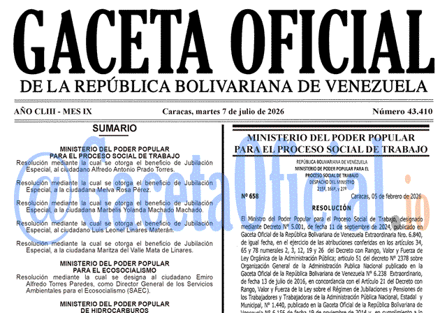 Venezuela Gaceta Oficial #43410 del 7 julio 2026 Gaceta Oficial, Gaceta 43410, Gaceta 43410 HD, Gaceta #43410, Gaceta Oficial Venezuela #43410