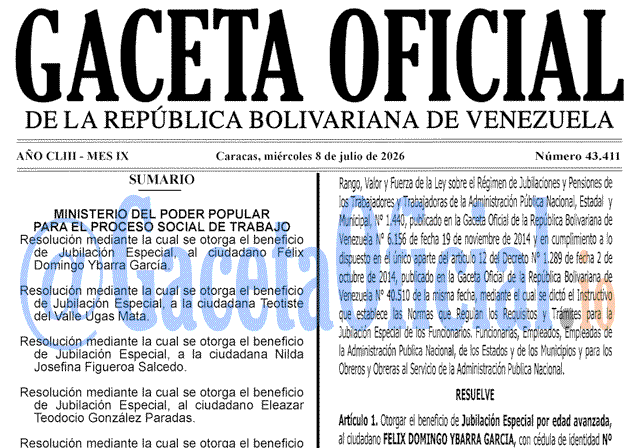 Gaceta Oficial, Gaceta 43411, Gaceta 43411 HD, Gaceta #43411, Gaceta Oficial Venezuela #43411