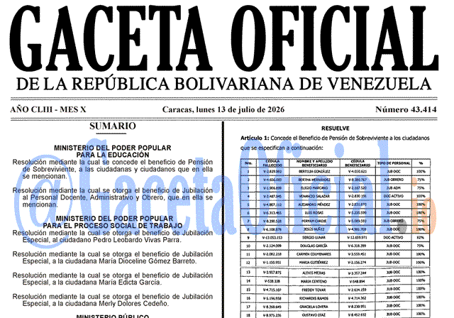 Gaceta Oficial, Gaceta 43414, Gaceta 43414 HD, Gaceta #43414, Gaceta Oficial Venezuela #43414