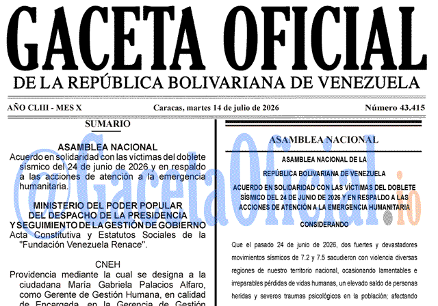 Gaceta Oficial, Gaceta 43415, Gaceta 43415 HD, Gaceta #43415, Gaceta Oficial Venezuela #43415