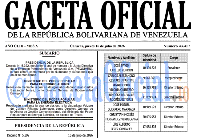 Gaceta Oficial, Gaceta 43417, Gaceta 43417 HD, Gaceta #43417, Gaceta Oficial Venezuela #43417