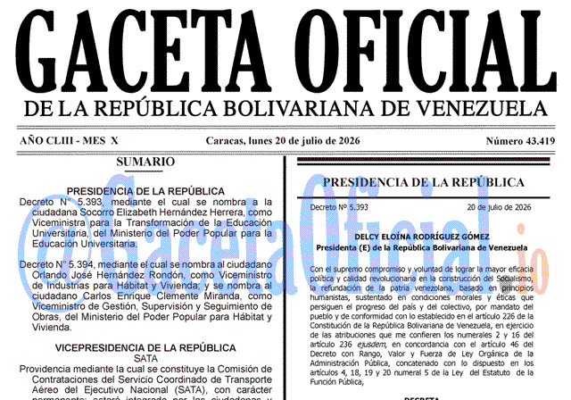 Gaceta Oficial, Gaceta 43419, Gaceta 43419 HD, Gaceta #43419, Gaceta Oficial Venezuela #43419