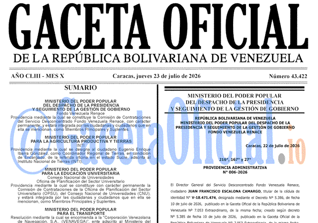 Gaceta Oficial, Gaceta 43422, Gaceta 43422 HD, Gaceta #43422, Gaceta Oficial Venezuela #43422