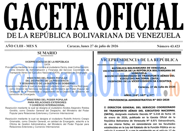 Gaceta Oficial, Gaceta 43423, Gaceta 43423 HD, Gaceta #43423, Gaceta Oficial Venezuela #43423