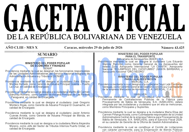 Gaceta Oficial, Gaceta 43425, Gaceta 43425 HD, Gaceta #43425, Gaceta Oficial Venezuela #43425