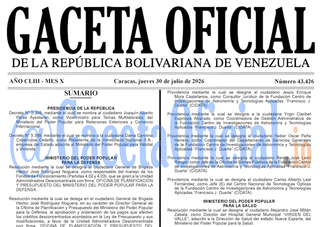 Gaceta Oficial, Gaceta 43426, Gaceta 43426 HD, Gaceta #43426, Gaceta Oficial Venezuela #43426