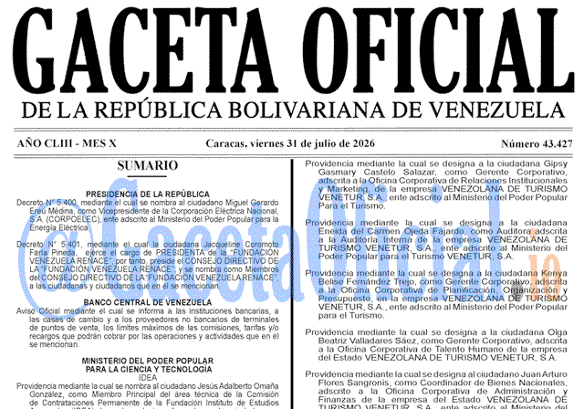 Gaceta Oficial, Gaceta 43427, Gaceta 43427 HD, Gaceta #43427, Gaceta Oficial Venezuela #43427
