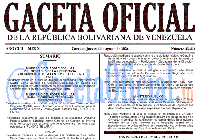 Venezuela Gaceta Oficial 43431 del 6 agosto 2026 Gaceta Oficial, Gaceta 43431, Gaceta 43431 HD, Gaceta #43431, Gaceta Oficial Venezuela #43431