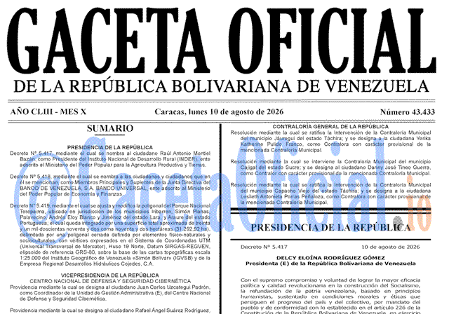 Gaceta Oficial, Gaceta 43433, Gaceta 43433 HD, Gaceta #43433, Gaceta Oficial Venezuela #43433