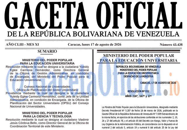 Gaceta Oficial, Gaceta 43438, Gaceta 43438 HD, Gaceta #43438, Gaceta Oficial Venezuela #43438