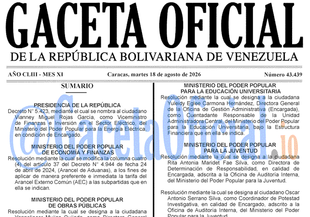 Gaceta Oficial, Gaceta 43439, Gaceta 43439 HD, Gaceta #43439, Gaceta Oficial Venezuela #43439