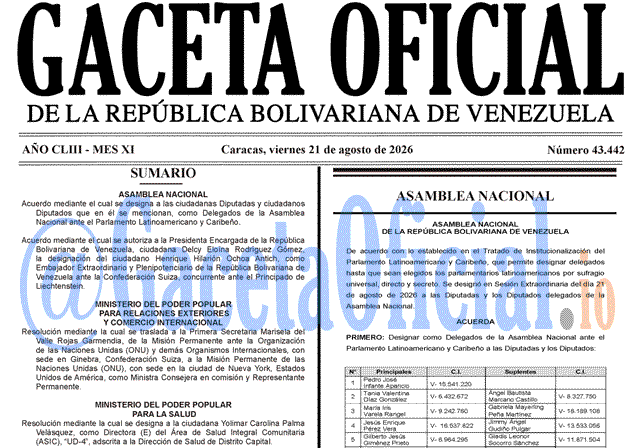Gaceta Oficial, Gaceta 43442, Gaceta 43442 HD, Gaceta #43442, Gaceta Oficial Venezuela #43442