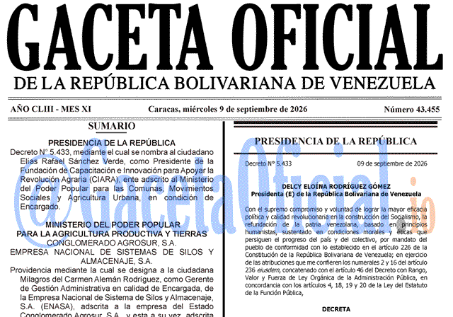 Gaceta Oficial, Gaceta 43455, Gaceta 43455 HD, Gaceta #43455, Gaceta Oficial Venezuela #43455