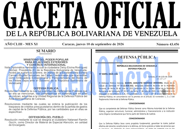 Gaceta Oficial, Gaceta 43456, Gaceta 43456 HD, Gaceta #43456, Gaceta Oficial Venezuela #43456