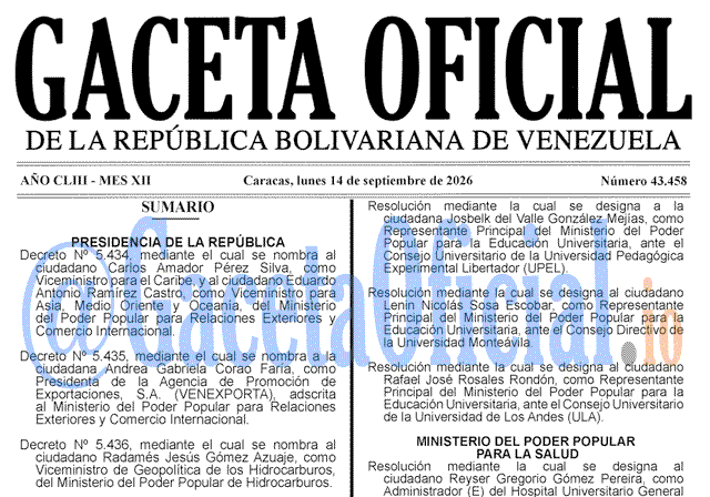 Gaceta Oficial, Gaceta 43458, Gaceta 43458 HD, Gaceta #43458, Gaceta Oficial Venezuela #43458