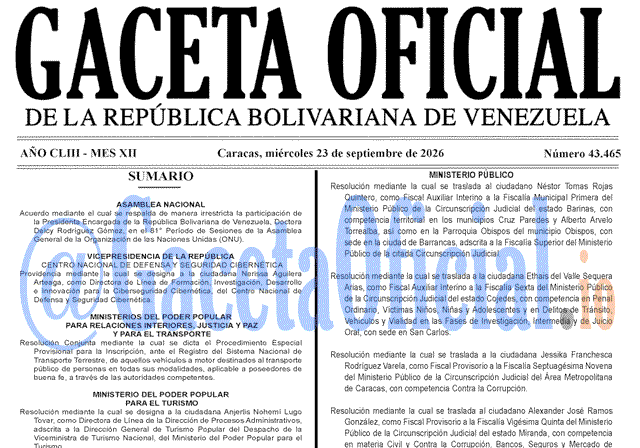 Gaceta Oficial, Gaceta 43465, Gaceta 43465 HD, Gaceta #43465, Gaceta Oficial Venezuela #43465
