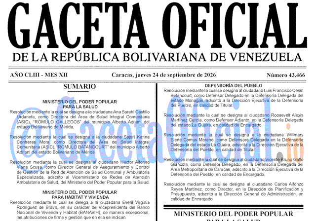 Gaceta Oficial, Gaceta 43466, Gaceta 43466 HD, Gaceta #43466, Gaceta Oficial Venezuela #43466