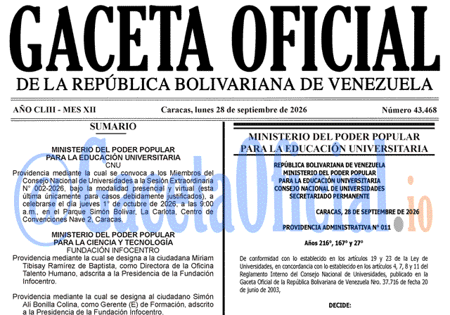 Gaceta Oficial, Gaceta 43468, Gaceta 43468 HD, Gaceta #43468, Gaceta Oficial Venezuela #43468