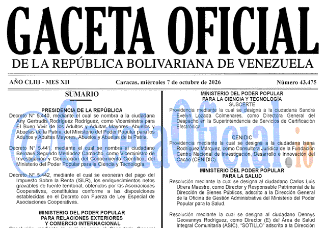 Gaceta 43475, Gaceta 43475 HD, Gaceta #43475, Gaceta Oficial Venezuela #43475