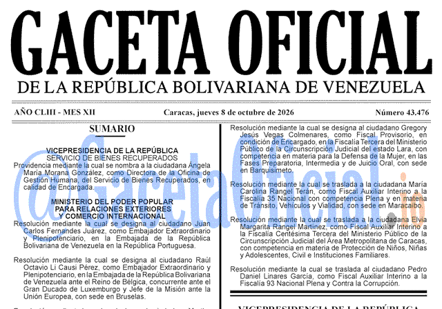 Gaceta 43476, Gaceta 43476 HD, Gaceta #43476, Gaceta Oficial Venezuela #43476