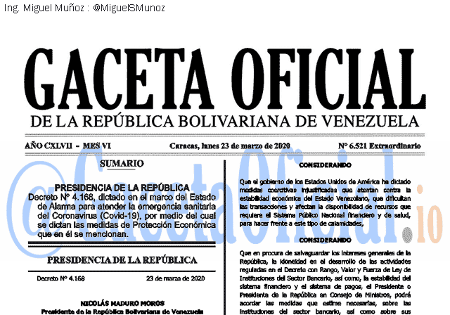 Gaceta Oficial 6521 del 23 marzo 2020