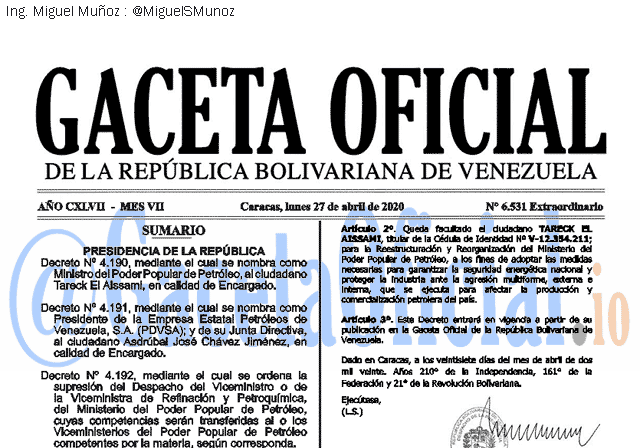 Gaceta Oficial 6531 del 31 abril 2020