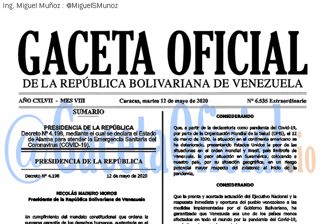Gaceta Oficial 6535 del 12 mayo 2020