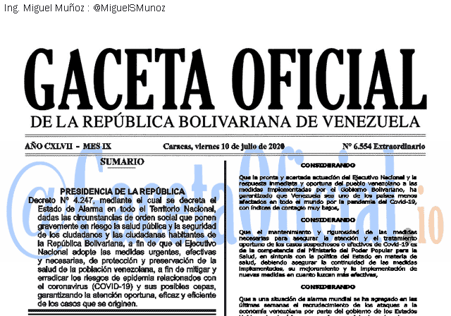 Gaceta Oficial 6554 del 10 julio 2020