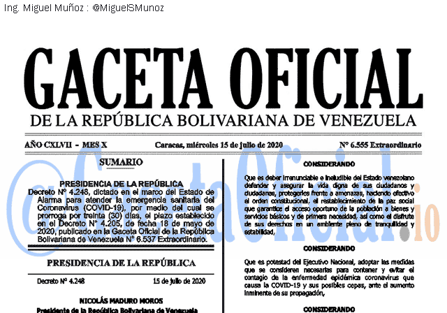 Gaceta Oficial 6555 del 15 julio 2020