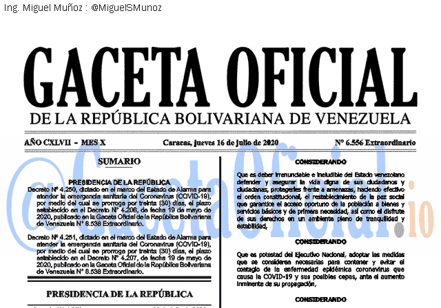 Gaceta Oficial 6556 del 16 julio 2020