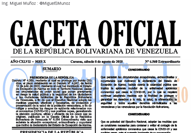 Gaceta Oficial 6560 del 8 agosto 2020