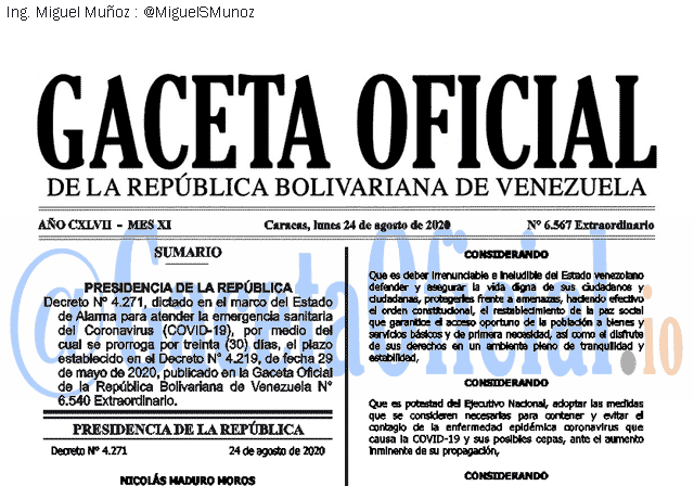 Gaceta Oficial 6567 del 24 agosto 2020 Gaceta Oficial 6567 del 24 agosto 2020