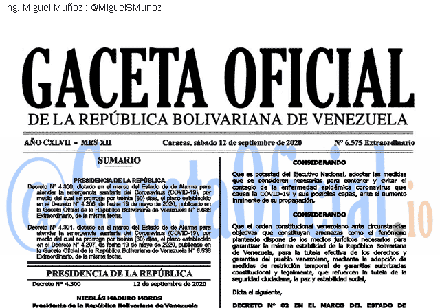 Gaceta Oficial 6575 del 12 septiembre 2020