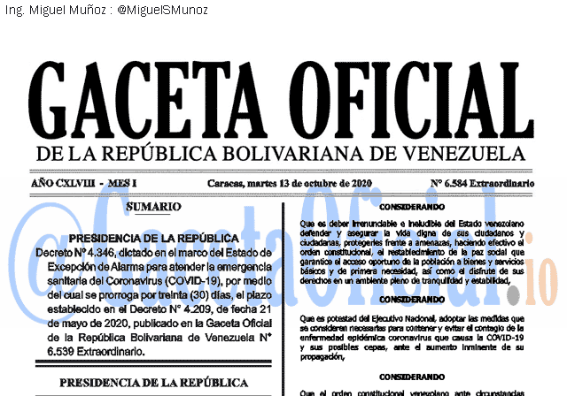 Gaceta Oficial 6584 del 13 octubre 2020