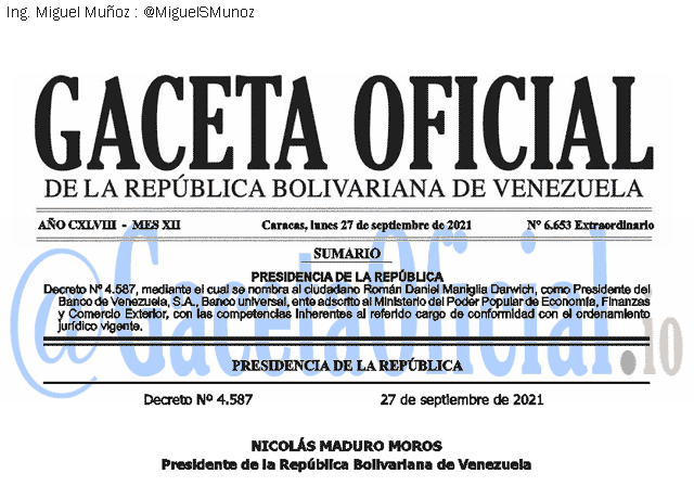 Gaceta Oficial 6653 del 27 septiembre 2021